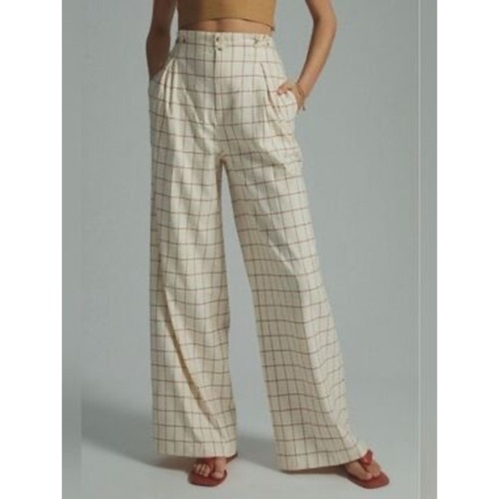 Anthropologie Plaid Wide Leg Pleated Trousers NWT -Sz 8